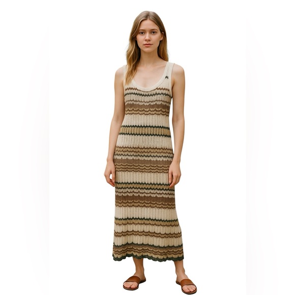 Missoni Beige and Brown Striped Midi Dress - Picture 1 of 14